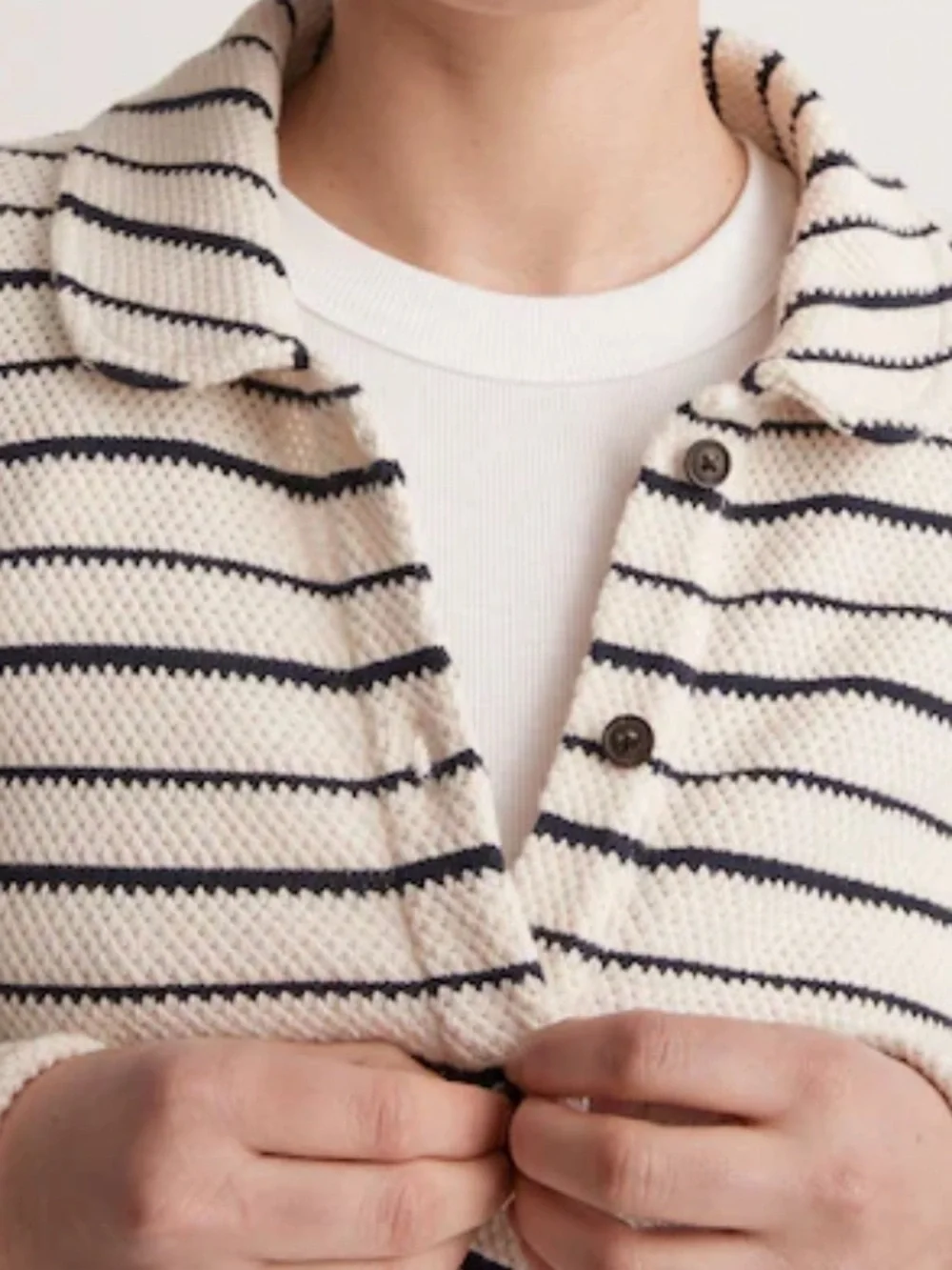 Madewell Cream and Navy Striped Button-Front Knit. XS
